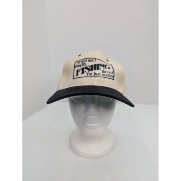 Fishing Embroidered Saying Men Beige Black Adj Strap Back Cap Hat KC Caps - Picture 2 of 8